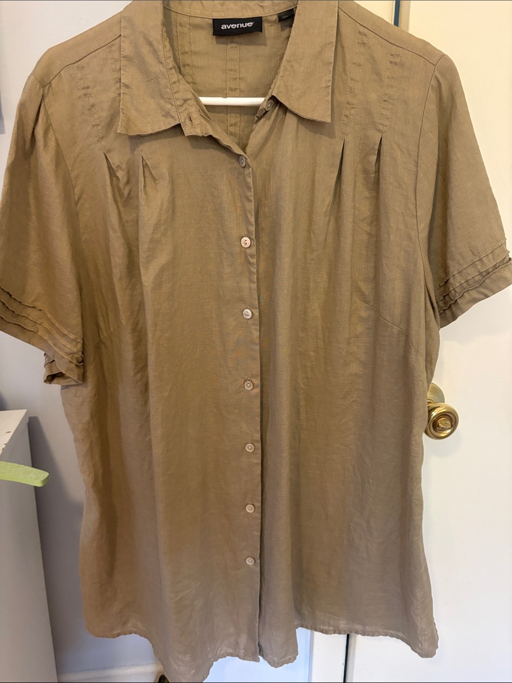 Avenue Olive-Tan Short Sleeve Button Front Shirt